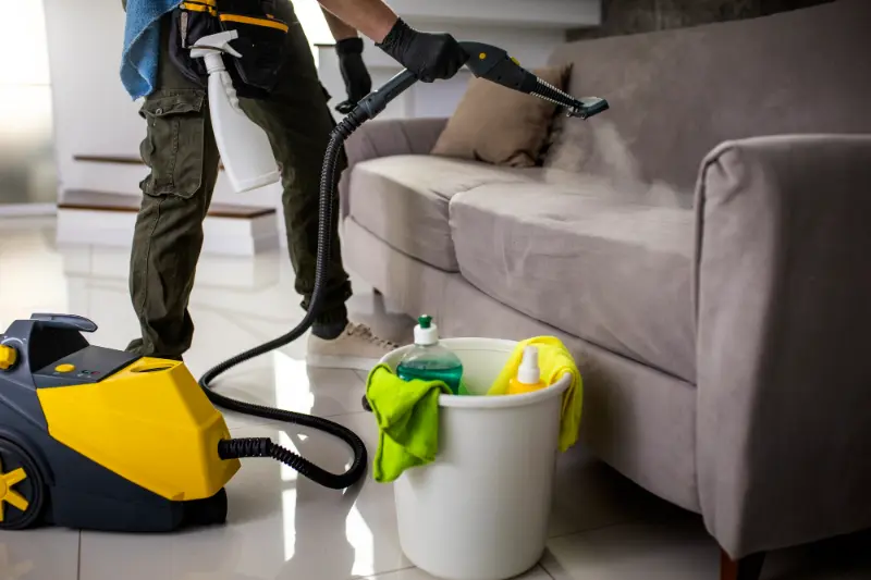 professional cleaner cleaning living room with vacuum cleaner during professional house cleaning services in Vancouver