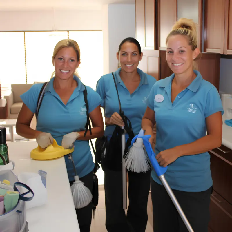 Happy professional cleaners after completing a carpet cleaning