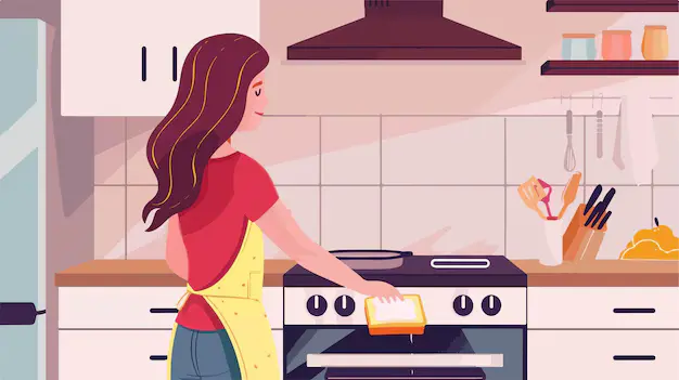 Woman Cleaning Gas Stove Oven