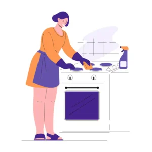 Woman Cleaning Gas Stove Oven