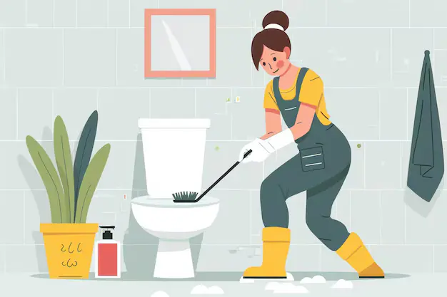 woman deep cleaning the toilet