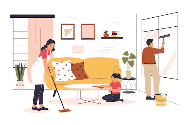 Family Doing House Cleaning In Coquitlam