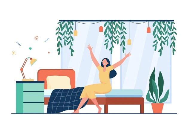 Happy Woman on her Bed after Bedroom Cleaning