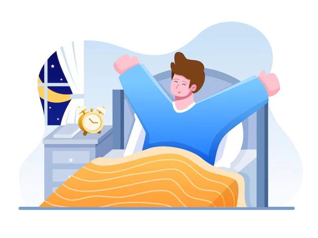 Happy Man after a Good Sleep after his Bedroom Cleaning