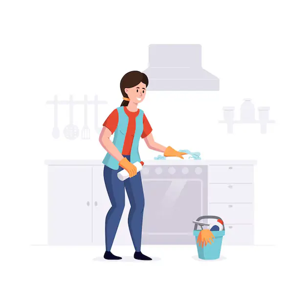 Woman Cleaning Kitchen Cabinets during Kitchen Cleaning