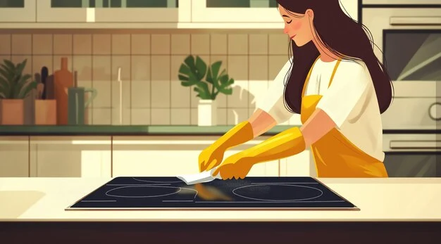 Woman Cleaning Kitchen Counter Top