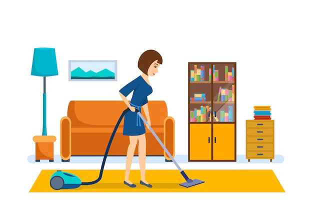 woman removing carpet odor through vacuuming thoroughly