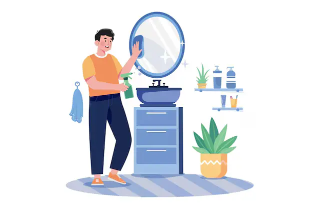 Man cleaning foggy mirror using DIY tricks