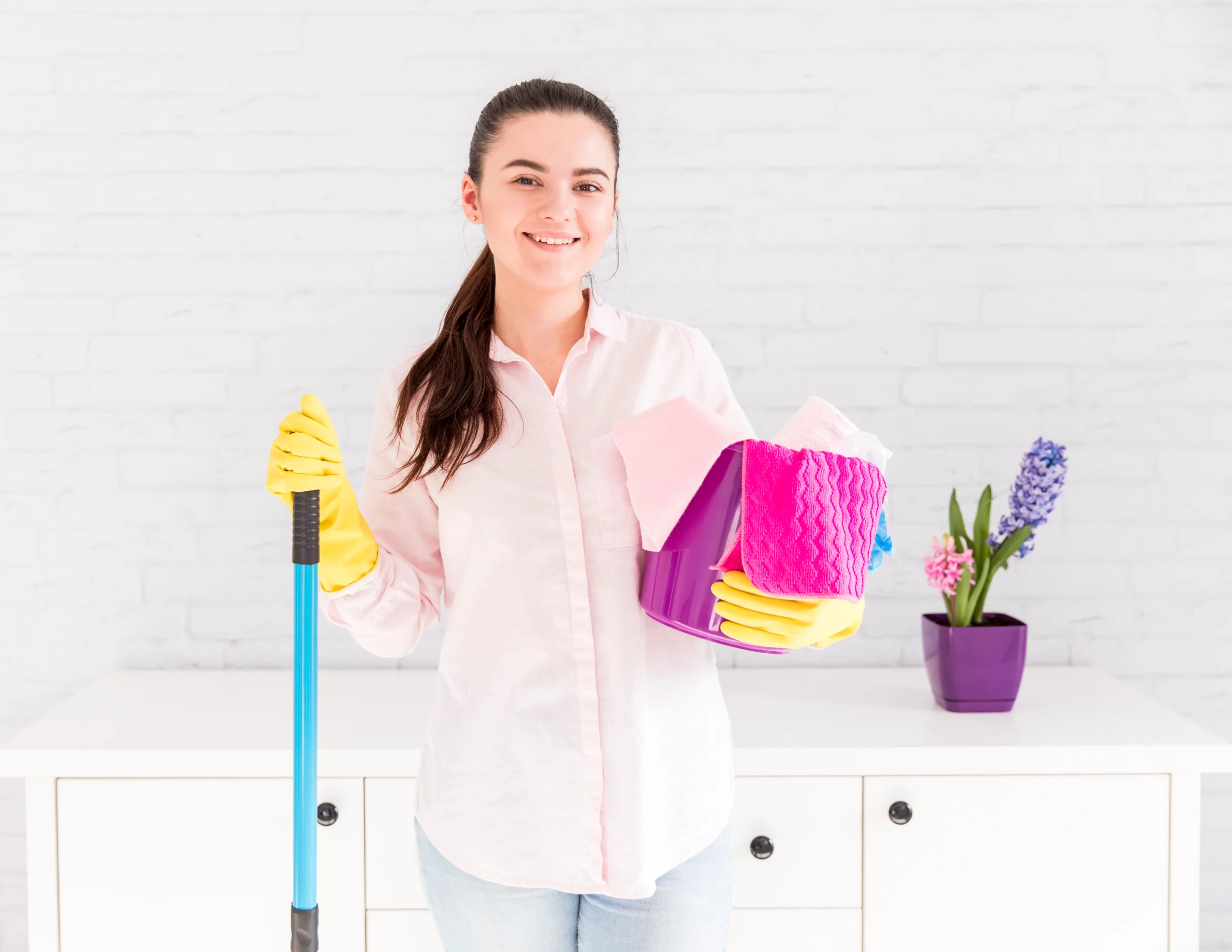 happy professional cleaner while providing cleaning services in Scarborough