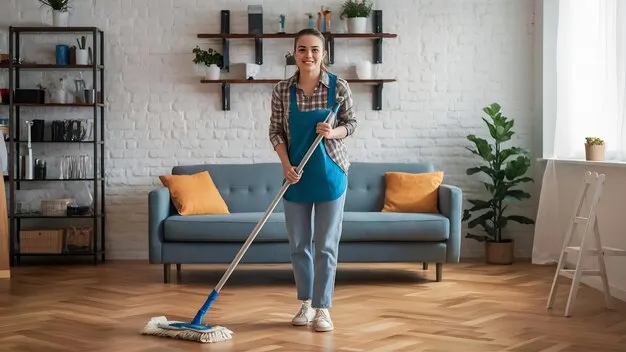 Woman cleaning a living room during condo cleaning services