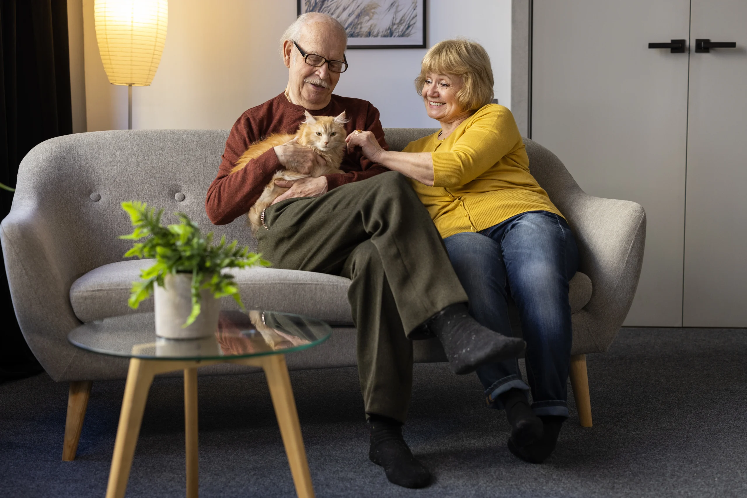Seniors enjoying at home with pet during professional senior-friendly cleaning services in Whitby