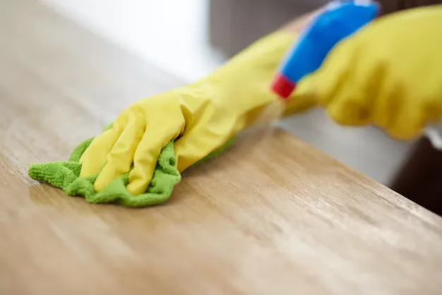 Woman cleaning professional wiping off the table during house cleaning services in Oshawa