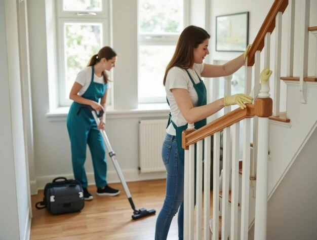 Two women professional cleaner cleaning at home during professional house cleaning services in Edmonton