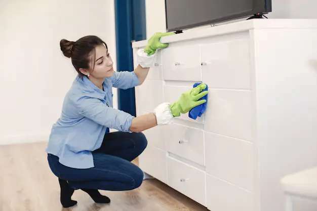 Woman cleaning professional cleaning house during professional house cleaning services in Calgary