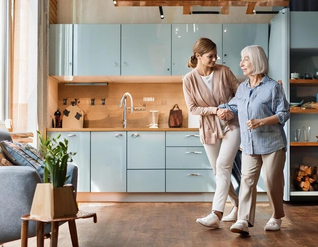 Young woman professional taking care of seniors in Calgary during house cleaning for seniors in Calgary