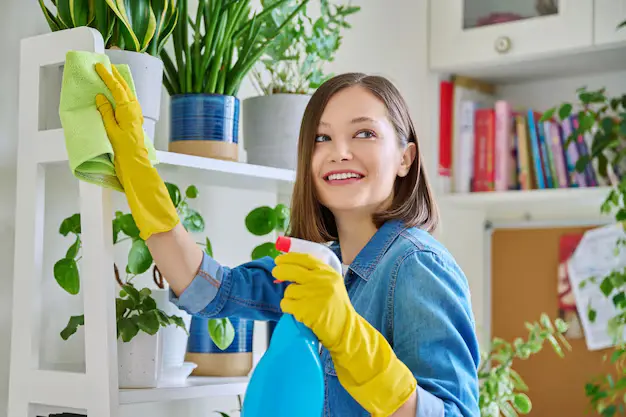 Young female happy professional cleaning at home during cleaning services in Toronto and surrounding communities across the GTA