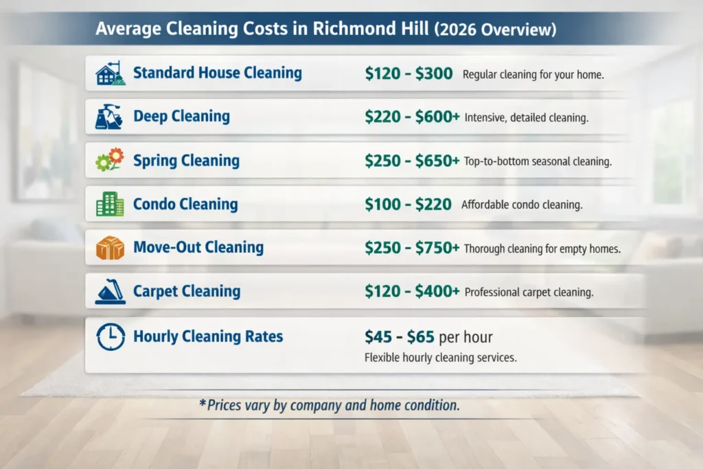 Average Cleaning Costs in Richmond Hill (2026 Overview)