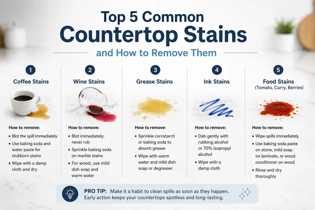 Top 5 Common Countertop Stains and How to Remove Them