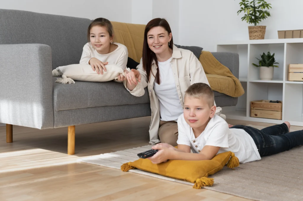 Mother and kids enjoying at a clean home after hiring Mesh Maids house cleaning services in Abbotsford, Mission and Chilliwack