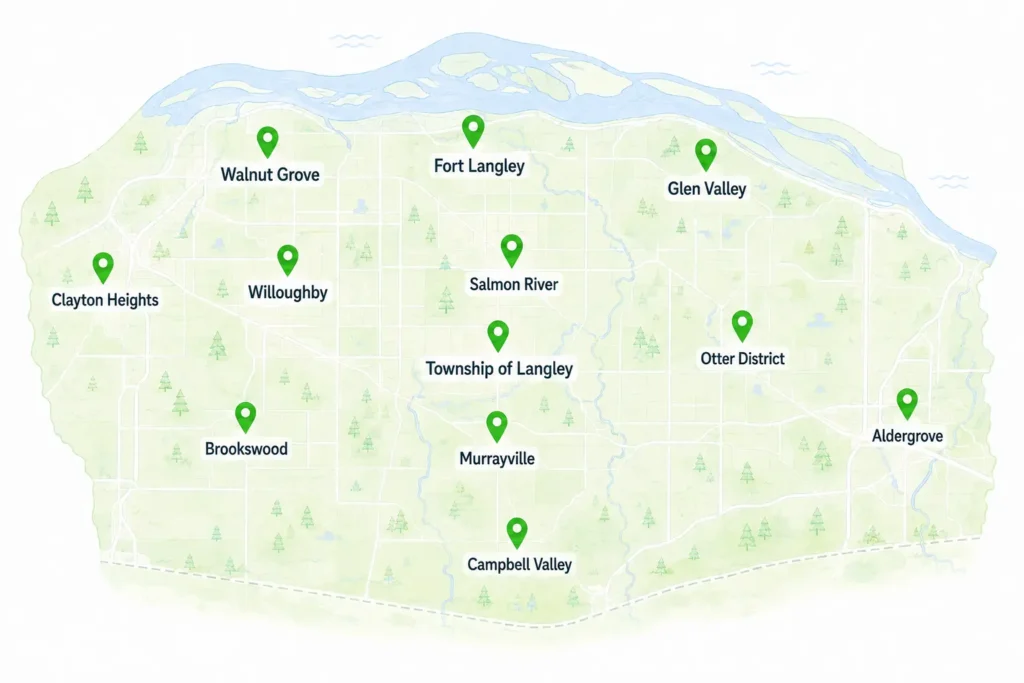Map Showing Mesh Maids Serviceable areas in Langley And Aldergrove.